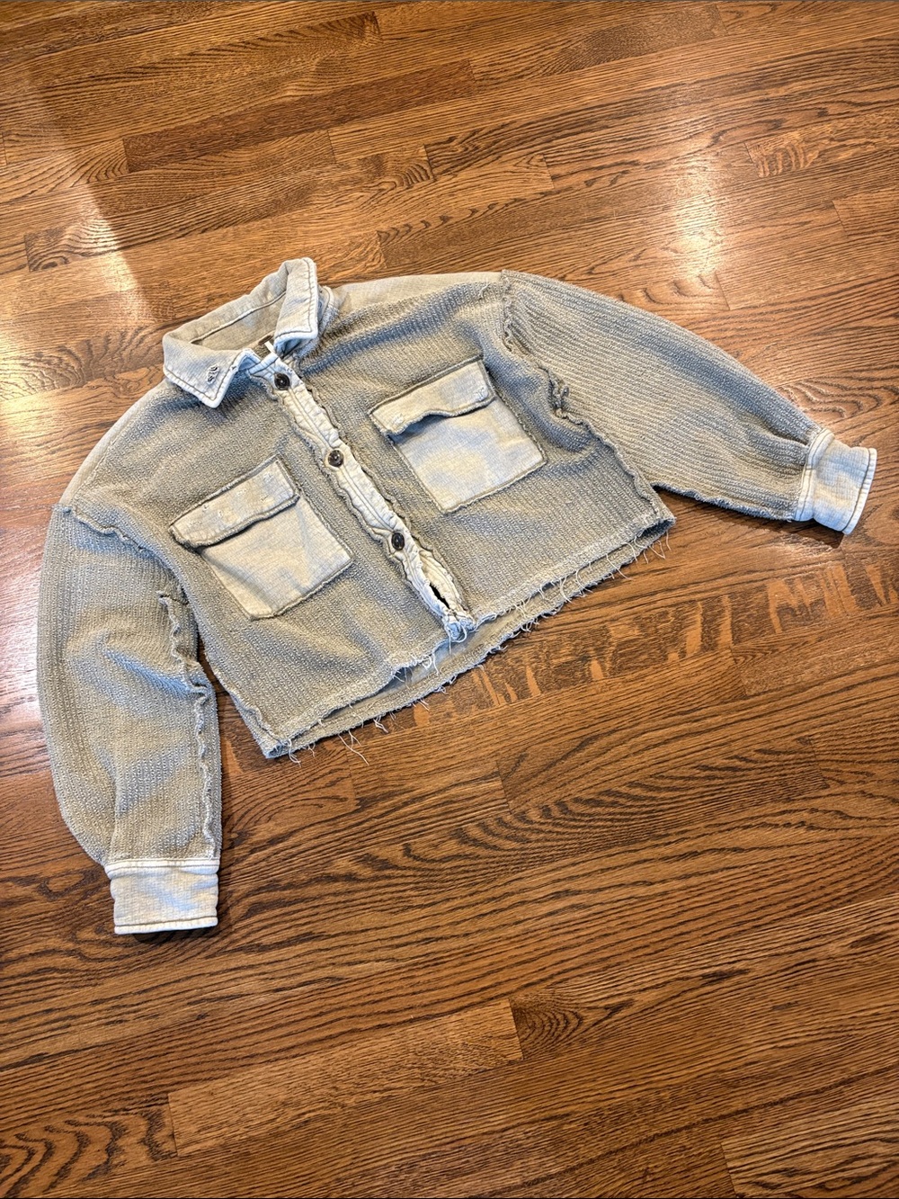 Free People light sage green  Distressed Button-Up Jacket, M